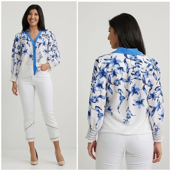 NEW Joseph Ribkoff Floral & Dot Blouse Style 222209 Size 12 - Picture 1 of 14